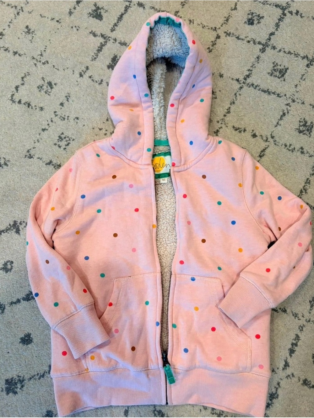 5/6 Mini Boden Pink Polka Dot Sherpa lined Hoodie